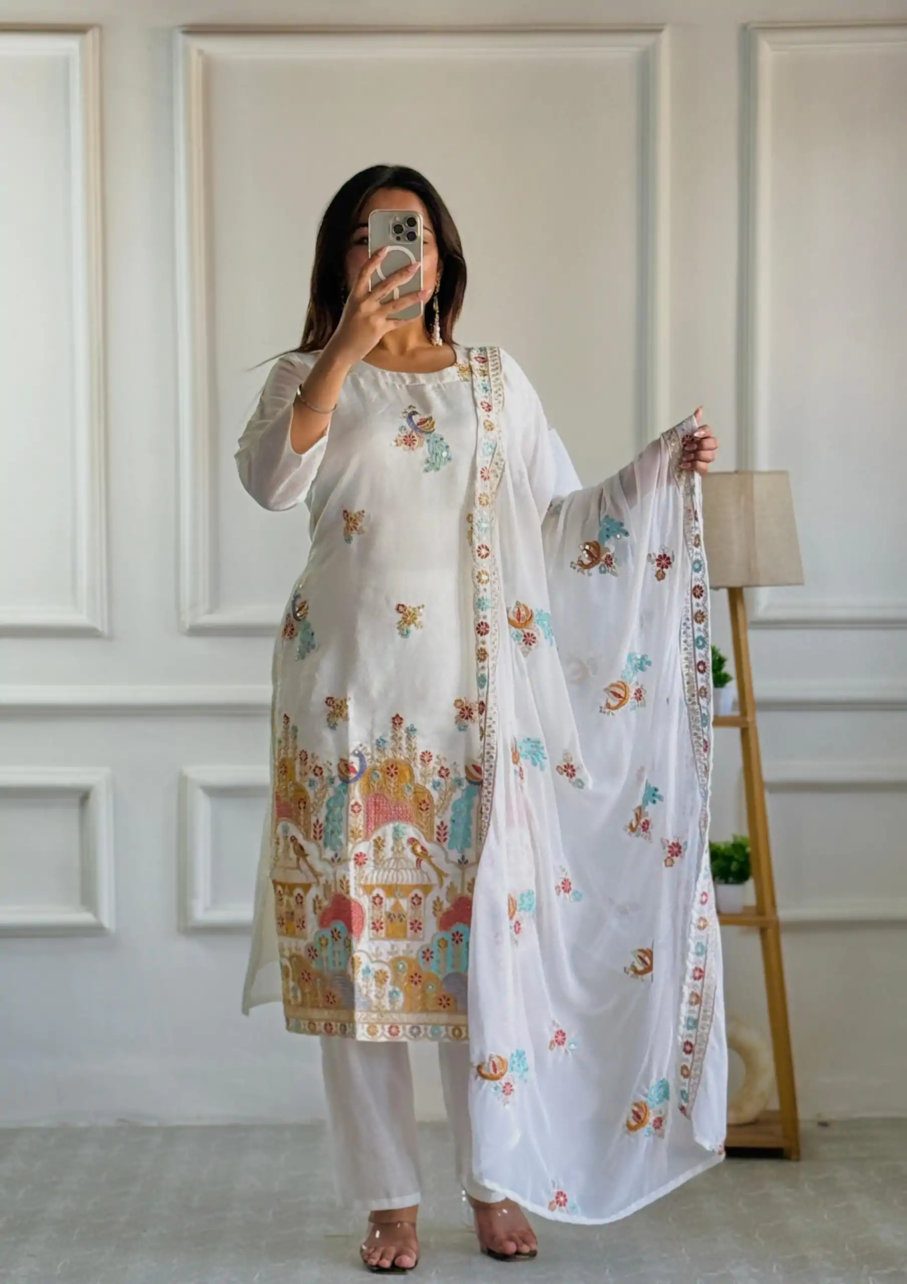 VLM 244 White Color Roman Silk With Embroidery Work Salwar Suit Casual, Wedding, Festive, Events . Expected Delivery  4-6 Working Days @2099/- only      | Jump Suits, Salwar suit, Designer Suits, Casual Suits, Creative suits, Palazzo Suits, Party Wear Suits, Patiala Suits, Straight Suits