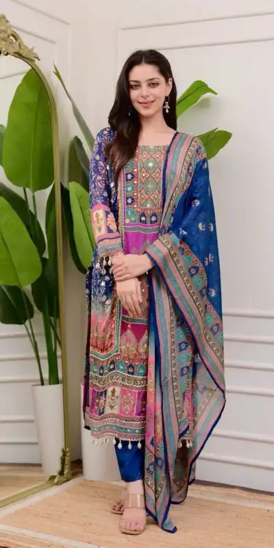 BE 316 Royal Blue Color Chinon Printed Mirror Work Moti Lace Salwar Suit Casual, Wedding, Festive, Events . Expected Delivery  4-6 Working Days @1899/- only      | Jump Suits, Salwar suit, Designer Suits, Casual Suits, Creative suits, Palazzo Suits, Party Wear Suits, Patiala Suits, Straight Suits
