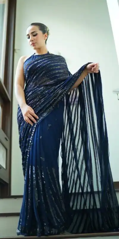 JR 633 Navy Blue Color Georgette Sequence Work Saree Casual, Wedding, Festive, Events . Expected Delivery  4-6 Working Days @1899/- only                                                                                                                                           | Sarees, Bollywood Sarees, Creative Sarees, Designer Sarees, Embroidered Sarees, Ethnic Saree, Modern Digital sarees, Party Wear Sarees