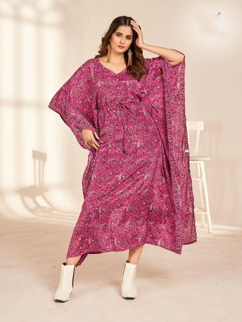 INLI Kaftan vol 2.0 Pink Color Heavy French Crape Print Kaftan Suit Casual, Wedding, Party, Festive, Events Etc.4-6 Working Days@ 1399/-only | Jump Suits, Salwar suit, Designer Suits, Casual Suits, Creative suits, Palazzo Suits, Party Wear Suits, Patiala Suits, Straight Suits