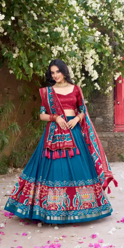 LNB 1221 Blue Color Tushar Silk Patola Printed Lehenga Choli Casual, Wedding, Party, Festive, Events Etc.4-6 Working Days@ 2249/-only | Lehenga, Bollywood Lehenga, Creative Lehenga, Designer Lehenga, Embroidered Lehenga, Party Wear Lehenga
