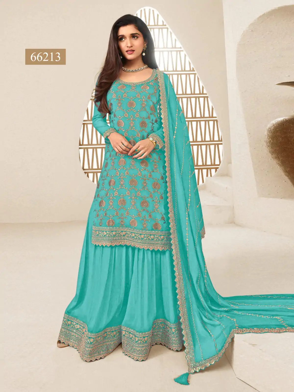 FC 66211 Firozi Color Jacquard Silk Chinon Multi Work Salwar Suit Casual, Wedding, Party, Festive, Events Etc.4-6 Working Days@ 2649/-only | Jump Suits, Salwar suit, Designer Suits, Casual Suits, Creative suits, Palazzo Suits, Party Wear Suits, Patiala Suits, Straight Suits