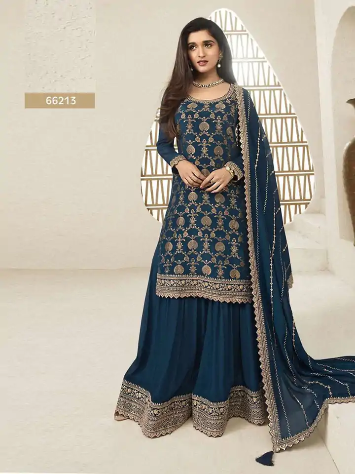 FC 66211 Navy Blue Color Jacquard Silk Chinon Multi Work Salwar Suit Casual, Wedding, Party, Festive, Events Etc.4-6 Working Days@ 2649/-only | Jump Suits, Salwar suit, Designer Suits, Casual Suits, Creative suits, Palazzo Suits, Party Wear Suits, Patiala Suits, Straight Suits
