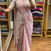 Superb Pink Color Chinon Embroidery Work Ready To Wear Saree