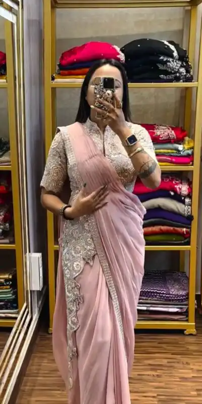  ST 1103 Pink Color Chinon Embroidery Work Ready To Wear Saree Casual, Wedding, Festive, Events . Expected Delivery  4-6 Working Days @2099/- only                                                                                                                                             | Sarees, Bollywood Sarees, Creative Sarees, Designer Sarees, Embroidered Sarees, Ethnic Saree, Modern Digital sarees, Party Wear Sarees