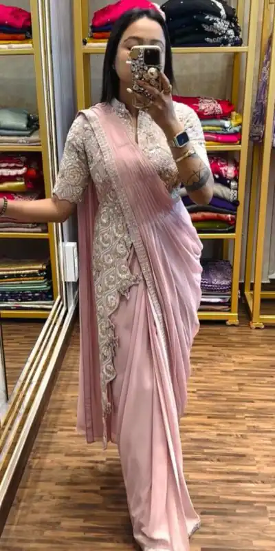  ST 1103 Pink Color Chinon Embroidery Work Ready To Wear Saree Casual, Wedding, Festive, Events . Expected Delivery  4-6 Working Days @2099/- only                                                                                                                                             | Sarees, Bollywood Sarees, Creative Sarees, Designer Sarees, Embroidered Sarees, Ethnic Saree, Modern Digital sarees, Party Wear Sarees