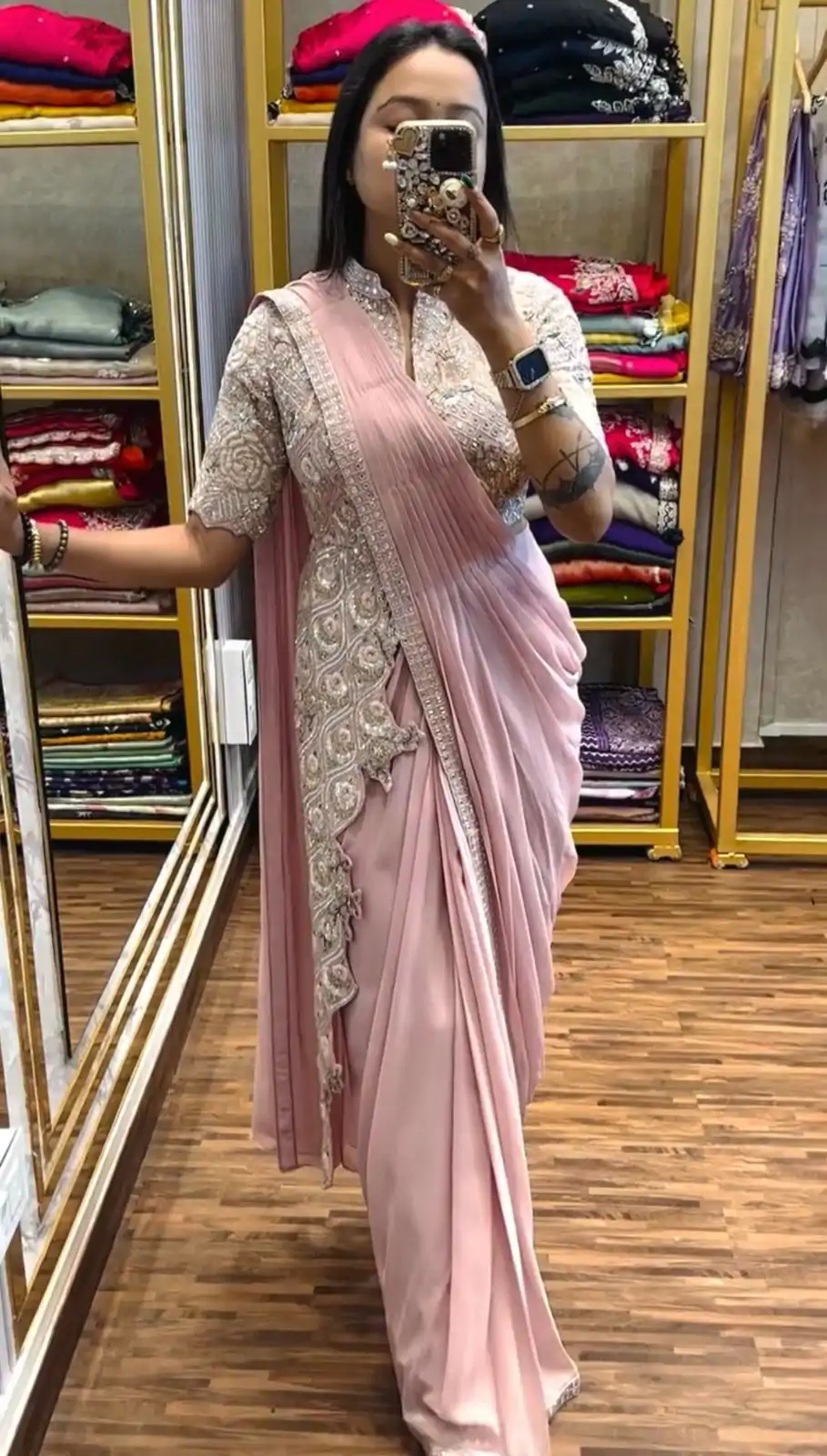  ST 1103 Pink Color Chinon Embroidery Work Ready To Wear Saree Casual, Wedding, Festive, Events . Expected Delivery  4-6 Working Days @2099/- only                                                                                                                                             | Sarees, Bollywood Sarees, Creative Sarees, Designer Sarees, Embroidered Sarees, Ethnic Saree, Modern Digital sarees, Party Wear Sarees