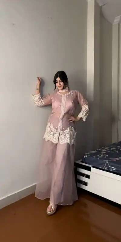 LG 1902 Pink Color Organza Sequence Work Indo-Western Suit Casual, Wedding, Party, Festive, Events Etc.4-6 Working Days@ 2049/-only | Jump Suits, Salwar suit, Designer Suits, Casual Suits, Creative suits, Palazzo Suits, Party Wear Suits, Patiala Suits, Straight Suits