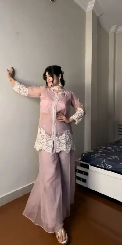 LG 1902 Pink Color Organza Sequence Work Indo-Western Suit Casual, Wedding, Party, Festive, Events Etc.4-6 Working Days@ 2049/-only | Jump Suits, Salwar suit, Designer Suits, Casual Suits, Creative suits, Palazzo Suits, Party Wear Suits, Patiala Suits, Straight Suits