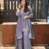Superb Purple Color Georgette Sequences Work Peral Real Mirror Salwar Suit