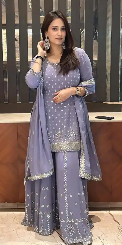 KF 1677 Purple Color Georgette Sequences Work Peral Real Mirror Salwar Suit Casual, Wedding, Party, Festive, Events Etc.4-6 Working Days@ 2399/-only | Jump Suits, Salwar suit, Designer Suits, Casual Suits, Creative suits, Palazzo Suits, Party Wear Suits, Patiala Suits, Straight Suits