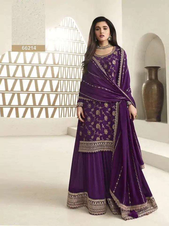 FC 66211 Purple Color Jacquard Silk Chinon Multi Work Salwar Suit Casual, Wedding, Party, Festive, Events Etc.4-6 Working Days@ 2649/-only | Jump Suits, Salwar suit, Designer Suits, Casual Suits, Creative suits, Palazzo Suits, Party Wear Suits, Patiala Suits, Straight Suits
