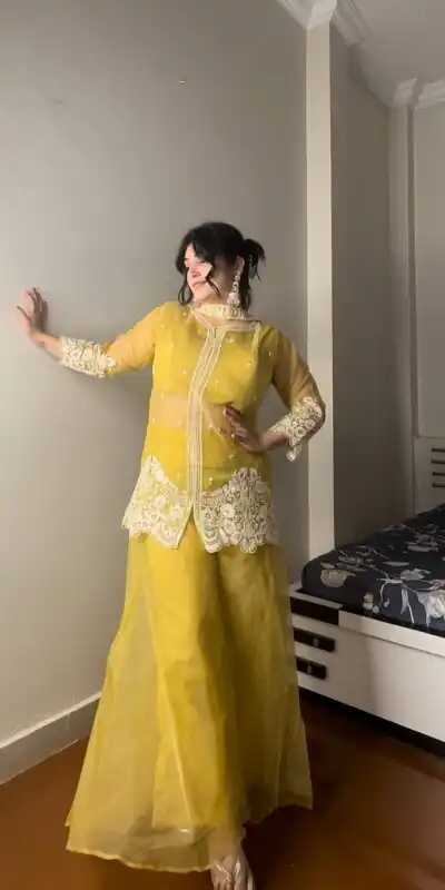 LG 1902 Yellow Color Organza Sequence Work Indo-Western Suit Casual, Wedding, Party, Festive, Events Etc.4-6 Working Days@ 2049/-only | Jump Suits, Salwar suit, Designer Suits, Casual Suits, Creative suits, Palazzo Suits, Party Wear Suits, Patiala Suits, Straight Suits