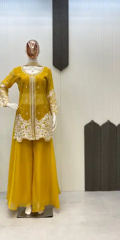LG 1902 Yellow Color Organza Sequence Work Indo-Western Suit Casual, Wedding, Party, Festive, Events Etc.4-6 Working Days@ 2049/-only | Jump Suits, Salwar suit, Designer Suits, Casual Suits, Creative suits, Palazzo Suits, Party Wear Suits, Patiala Suits, Straight Suits