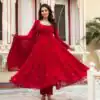 Traditional Red Color Georgette Handwork Real Diamond Salwar Suit