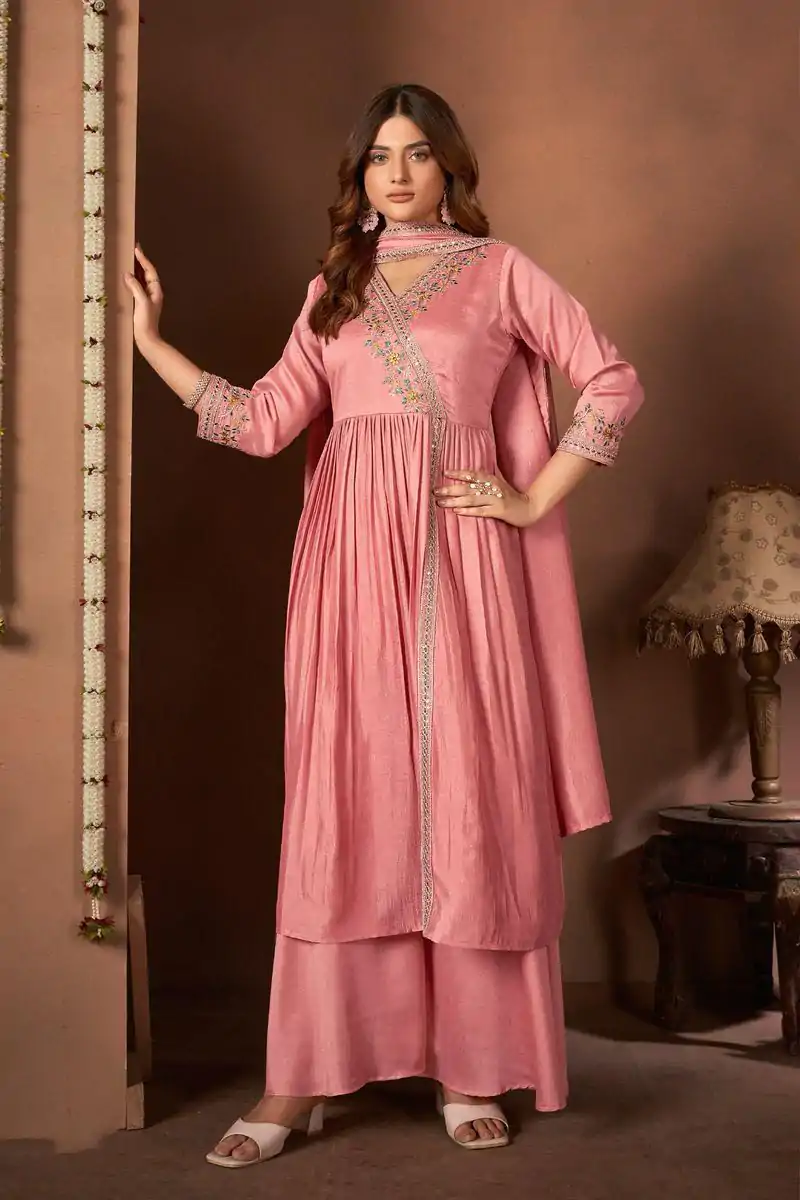 BE 316 Peach Color Vichitra Silk Embroidery Work Salwar Suit Casual, Wedding, Festive, Events . Expected Delivery  4-6 Working Days @2299/- only      | Jump Suits, Salwar suit, Designer Suits, Casual Suits, Creative suits, Palazzo Suits, Party Wear Suits, Patiala Suits, Straight Suits
