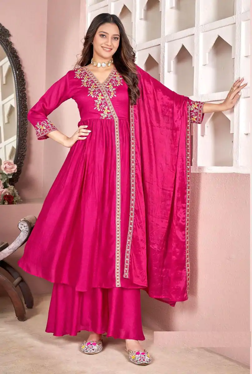 BE 316 Rani Pink Color Vichitra Silk Embroidery Work Salwar Suit Casual, Wedding, Festive, Events . Expected Delivery  4-6 Working Days @2299/- only      | Jump Suits, Salwar suit, Designer Suits, Casual Suits, Creative suits, Palazzo Suits, Party Wear Suits, Patiala Suits, Straight Suits