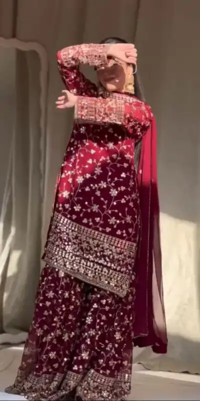 RTC 5858 Red Color Georgette Thread 9mm Sequence Salwar Suit Casual, Wedding, Festive, Events . Expected Delivery  4-6 Working Days @2349/- only      | Jump Suits, Salwar suit, Designer Suits, Casual Suits, Creative suits, Palazzo Suits, Party Wear Suits, Patiala Suits, Straight Suits