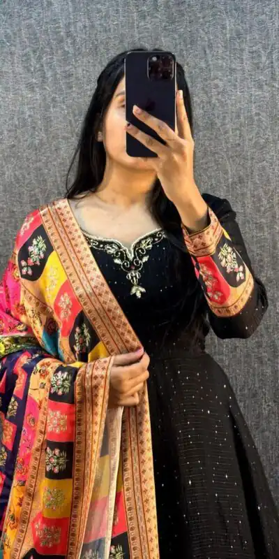 MF 781 Black Georgette Wide Sequence Work Anarkali Gown Wedding Party, Festive, Events Etc.4-6 Working Days @ 1649/ - only | Gowns, Bollywood Gowns, Creative Gowns, Designer Gowns, Embroidered Gowns, Party Wear Gowns, Straight Suits