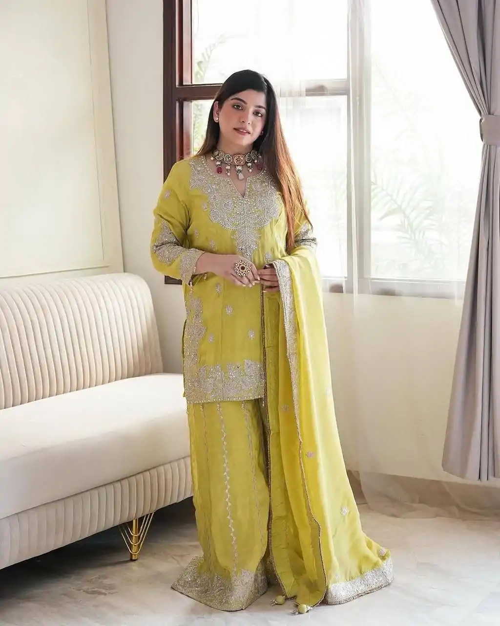 SSR 5002 Lemon Yellow Color Chinon Sequence Rivet Moti Salwar Suit Casual, Wedding, Festive, Events . Expected Delivery  4-6 Working Days @2149/- only      | Jump Suits, Salwar suit, Designer Suits, Casual Suits, Creative suits, Palazzo Suits, Party Wear Suits, Patiala Suits, Straight Suits