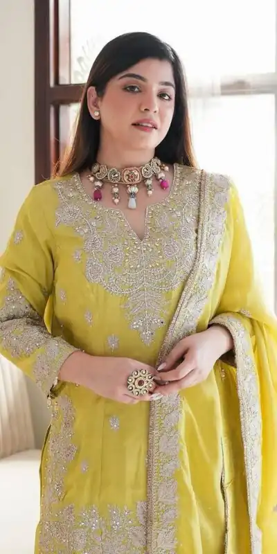 SSR 5002 Lemon Yellow Color Chinon Sequence Rivet Moti Salwar Suit Casual, Wedding, Festive, Events . Expected Delivery  4-6 Working Days @2149/- only      | Jump Suits, Salwar suit, Designer Suits, Casual Suits, Creative suits, Palazzo Suits, Party Wear Suits, Patiala Suits, Straight Suits