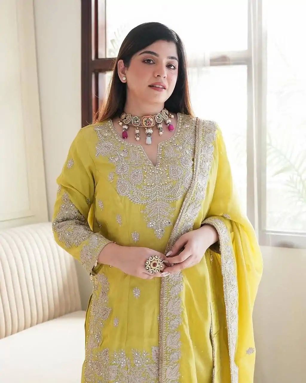 SSR 5002 Lemon Yellow Color Chinon Sequence Rivet Moti Salwar Suit Casual, Wedding, Festive, Events . Expected Delivery  4-6 Working Days @2149/- only      | Jump Suits, Salwar suit, Designer Suits, Casual Suits, Creative suits, Palazzo Suits, Party Wear Suits, Patiala Suits, Straight Suits