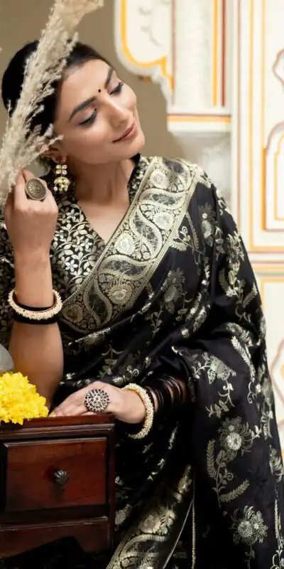 MB 494 Black Color Soft Litchi Silk All Over Weaving Saree Casual, Wedding, Festive, Events . Expected Delivery  4-6 Working Days @1199/- only                                                                                                                                             | Sarees, Bollywood Sarees, Creative Sarees, Designer Sarees, Embroidered Sarees, Ethnic Saree, Modern Digital sarees, Party Wear Sarees