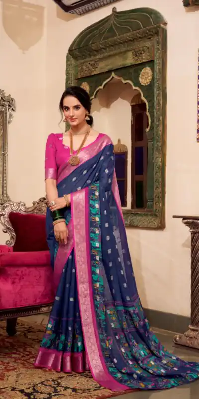 YNF 7031 Navy Blue Color Poly Cotton Kalamkari Print Saree Casual, Wedding, Festive, Events . Expected Delivery  4-6 Working Days @1699/- only                                                                                                                                           | Sarees, Bollywood Sarees, Creative Sarees, Designer Sarees, Embroidered Sarees, Ethnic Saree, Modern Digital sarees, Party Wear Sarees