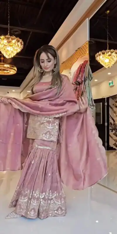 SSR 511 Onion Color Chinon Silk Sequence Work Salwar Suit Casual, Wedding, Festive, Events . Expected Delivery  4-6 Working Days @2099/- only      | Jump Suits, Salwar suit, Designer Suits, Casual Suits, Creative suits, Palazzo Suits, Party Wear Suits, Patiala Suits, Straight Suits