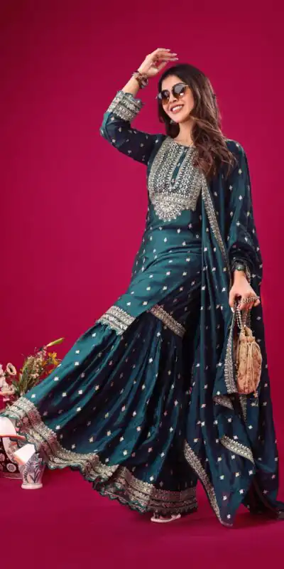 ZF 5006 Peacock Blue Color Chinon Silk Sequence Work Salwar Suit Casual, Wedding, Festive, Events . Expected Delivery 4-6 Working Days @2149/- only | Jump Suits, Salwar suit, Designer Suits, Casual Suits, Creative suits, Palazzo Suits, Party Wear Suits, Patiala Suits, Straight Suits