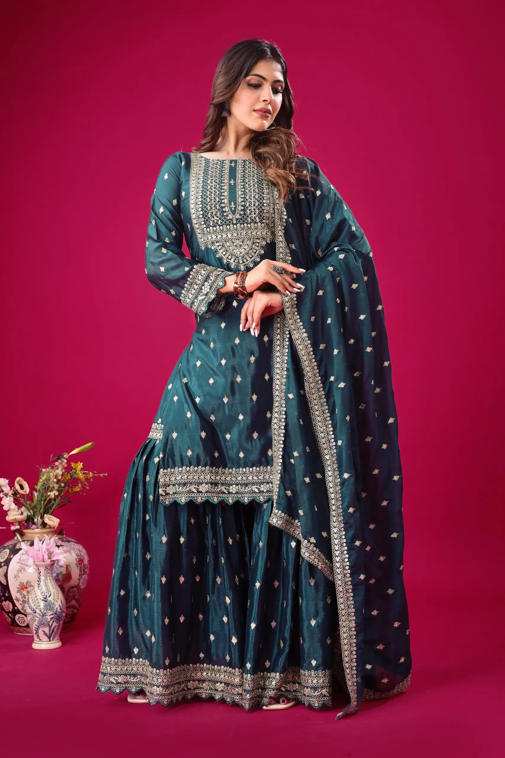 ZF 5006 Peacock Blue Color Chinon Silk Sequence Work Salwar Suit Casual, Wedding, Festive, Events . Expected Delivery  4-6 Working Days @2149/- only      | Jump Suits, Salwar suit, Designer Suits, Casual Suits, Creative suits, Palazzo Suits, Party Wear Suits, Patiala Suits, Straight Suits