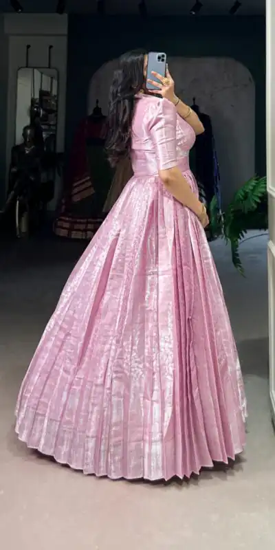 YNF 5321 Pink Color Kanjivaram Zari Weaving Work Gown Casual, Wedding, Festive, Events . Expected Delivery  4-6 Working Days @1999/- only      | Gowns, Bollywood Gowns, Creative Gowns, Designer Gowns, Embroidered Gowns, Party Wear Gowns