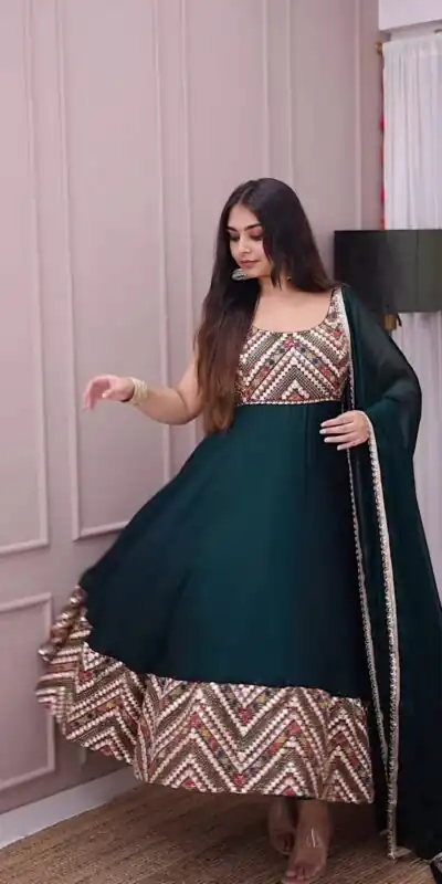 LG 1938 Rama Green Color Georgette Embroidery Sequence Work Gown Casual, Wedding, Festive, Events . Expected Delivery  4-6 Working Days @2099/- only      | Gowns, Bollywood Gowns, Creative Gowns, Designer Gowns, Embroidered Gowns, Party Wear Gowns
