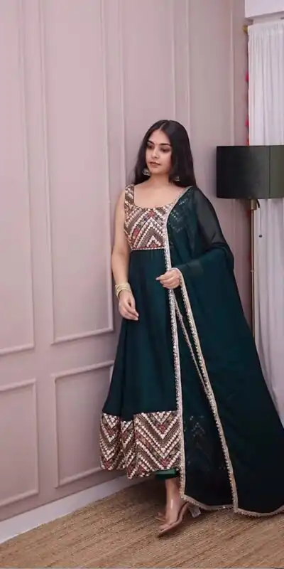 LG 1938 Rama Green Color Georgette Embroidery Sequence Work Gown Casual, Wedding, Festive, Events . Expected Delivery 4-6 Working Days @2099/- only | Gowns, Bollywood Gowns, Creative Gowns, Designer Gowns, Embroidered Gowns, Party Wear Gowns