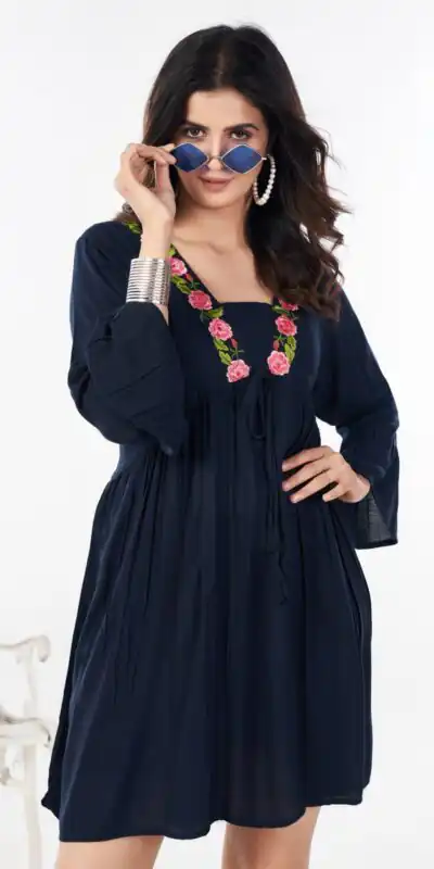 INLI Stylish Navy Blue Color Rayon Heavy Embroidery Work Kurti Casual, Wedding, Party, Festive, Events Etc. Expected Delivery 4-6 Working Days @1399/- | Kurti, Bollywood Kurti, Creative Kurtis, Designer Kurti, Party Wear Kurti, Selfie Kurti