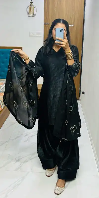 BE 341 Black Color Fendi Silk Salwar Suit Casual, Wedding, Festive, Events . Expected Delivery  4-6 Working Days @1849/- only      | Jump Suits, Salwar suit, Designer Suits, Casual Suits, Creative suits, Palazzo Suits, Party Wear Suits, Patiala Suits, Straight Suits