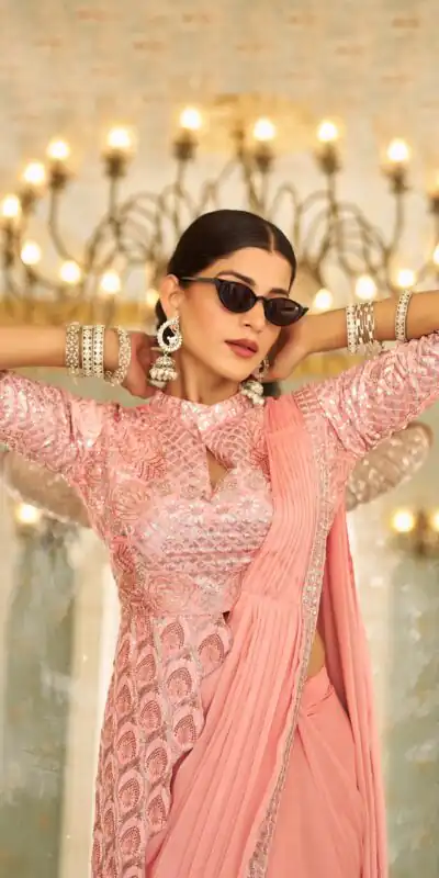 ST 1103 Peach Color Chinon Embroidery Work Lace Border Saree Casual, Wedding, Festive, Events . Expected Delivery  4-6 Working Days @2099/- only                                                                                                                                           | Sarees, Bollywood Sarees, Creative Sarees, Designer Sarees, Embroidered Sarees, Ethnic Saree, Modern Digital sarees, Party Wear Sarees