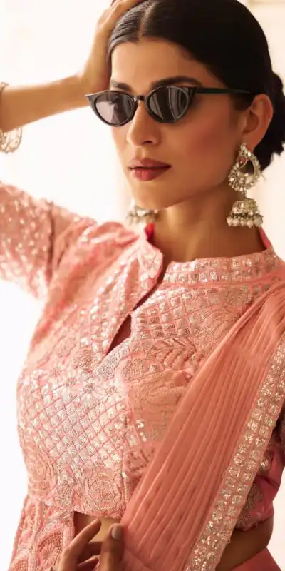 ST 1103 Peach Color Chinon Embroidery Work Lace Border Saree Casual, Wedding, Festive, Events . Expected Delivery  4-6 Working Days @2099/- only                                                                                                                                           | Sarees, Bollywood Sarees, Creative Sarees, Designer Sarees, Embroidered Sarees, Ethnic Saree, Modern Digital sarees, Party Wear Sarees