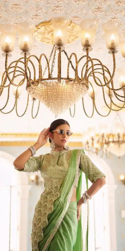 ST 1103 Pista Color Chinon Embroidery Work Lace Border Saree Casual, Wedding, Festive, Events . Expected Delivery  4-6 Working Days @2099/- only                                                                                                                                           | Sarees, Bollywood Sarees, Creative Sarees, Designer Sarees, Embroidered Sarees, Ethnic Saree, Modern Digital sarees, Party Wear Sarees