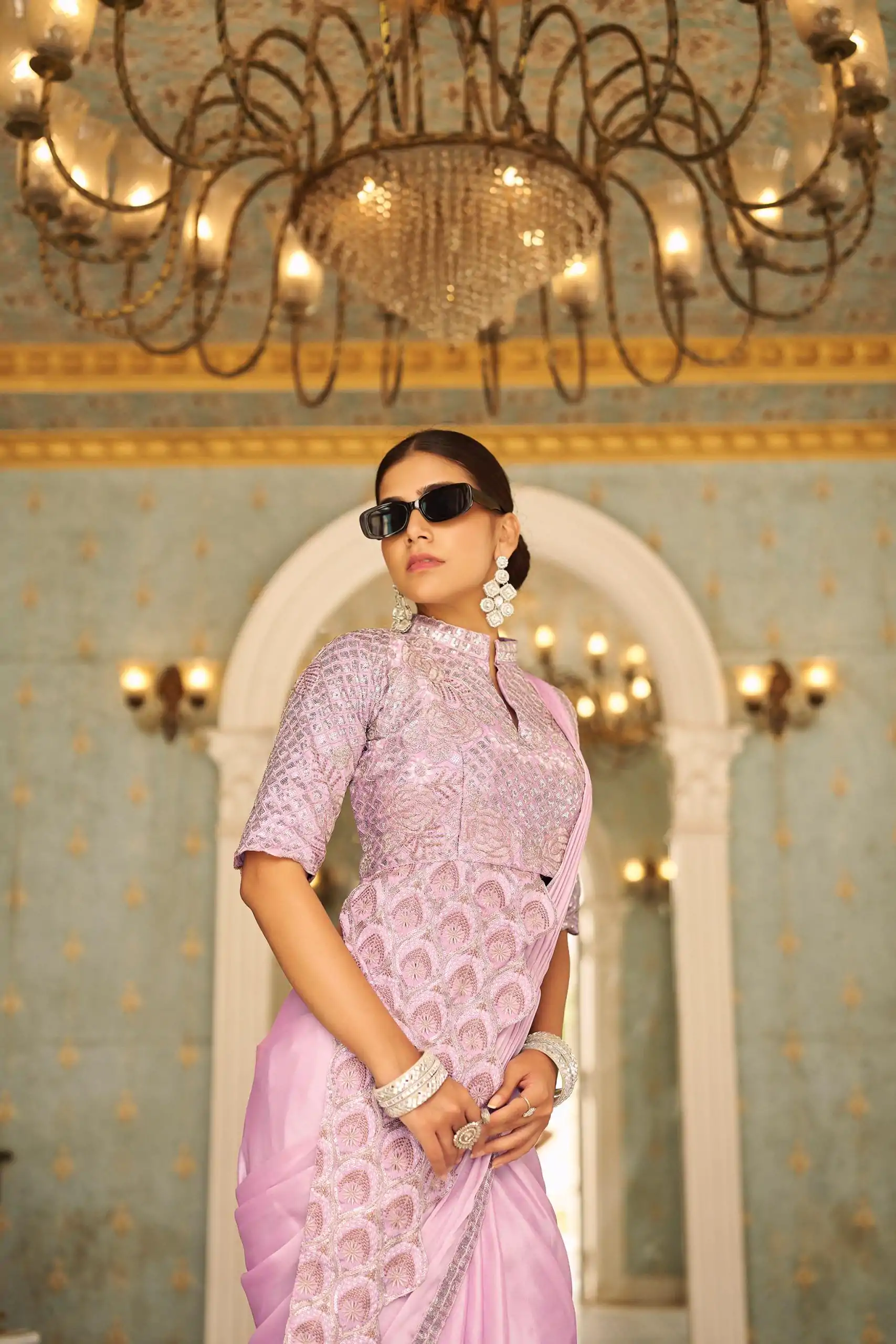 ST 1103 Purple Color Chinon Embroidery Work Lace Border Saree Casual, Wedding, Festive, Events . Expected Delivery  4-6 Working Days @2099/- only                                                                                                                                           | Sarees, Bollywood Sarees, Creative Sarees, Designer Sarees, Embroidered Sarees, Ethnic Saree, Modern Digital sarees, Party Wear Sarees