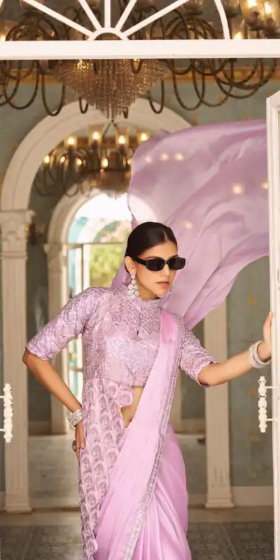 ST 1103 Purple Color Chinon Embroidery Work Lace Border Saree Casual, Wedding, Festive, Events . Expected Delivery  4-6 Working Days @2099/- only                                                                                                                                           | Sarees, Bollywood Sarees, Creative Sarees, Designer Sarees, Embroidered Sarees, Ethnic Saree, Modern Digital sarees, Party Wear Sarees