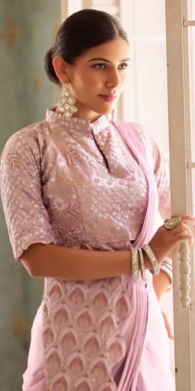 ST 1103 Purple Color Chinon Embroidery Work Lace Border Saree Casual, Wedding, Festive, Events . Expected Delivery  4-6 Working Days @2099/- only                                                                                                                                           | Sarees, Bollywood Sarees, Creative Sarees, Designer Sarees, Embroidered Sarees, Ethnic Saree, Modern Digital sarees, Party Wear Sarees