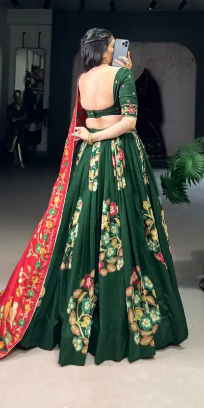LNB 1239 Green Color Tushar Silk Printed Foil Work Lehenga Choli Casual, Wedding, Party, Festive, Events Etc.4-6 Working Days@ 2249/-only | Lehenga, Bollywood Lehenga, Creative Lehenga, Designer Lehenga, Embroidered Lehenga, Party Wear Lehenga