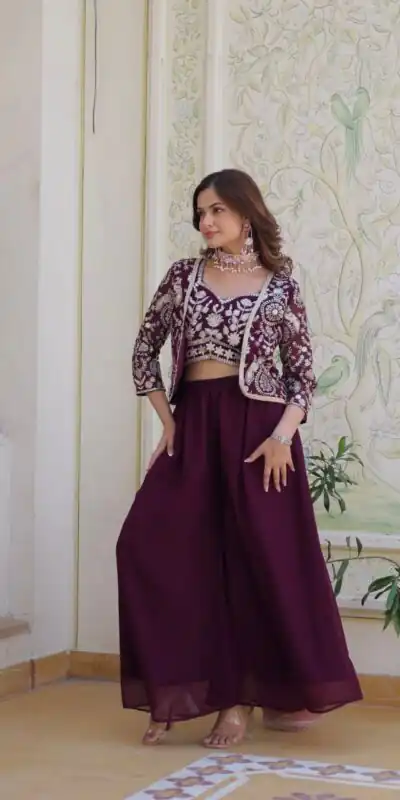 Ram 069 Wine Color Fox Georgette Embroidery Lace Work Anarkali Gown Wedding Party, Festive, Events Etc.4-6 Working Days@2049/- only | Gowns, Bollywood Gowns, Creative Gowns, Designer Gowns, Embroidered Gowns, Party Wear Gowns, Straight Suits