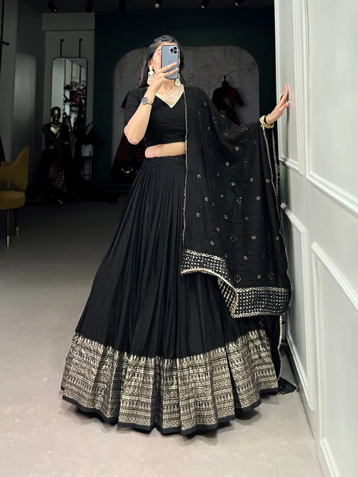 LNB 1906 Black Color Pure Chanderi Plain With Zari Weaving Work Border Lehenga Choli Wedding, Party, Festive, Events Etc. Delivery 4-6 Working Days Rs 1999 | Lehenga, Bollywood Lehenga, Creative Lehenga, Designer Lehenga, Embroidered Lehenga, Party Wear Lehenga