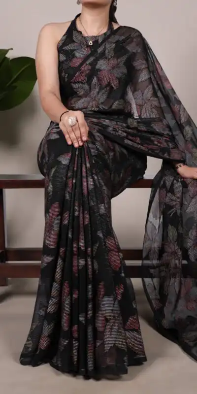YNF 7052 Black Color Lurex Brasso Floral Viscose Brasso Saree Casual, Wedding, Festive, Events . Expected Delivery  4-6 Working Days @1799/- only                                                                                | Sarees, Bollywood Sarees, Creative Sarees, Designer Sarees, Embroidered Sarees, Ethnic Saree, Modern Digital sarees, Party Wear Sarees