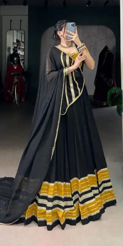 LNB 1621 Black Color Rayon Sequins Lace With Gota Patti Lace Touch Up Lehenga Choli Wedding, Party, Festive, Events Etc. Delivery 4-6 Working Days Rs 4399 | Lehenga, Bollywood Lehenga, Creative Lehenga, Designer Lehenga, Embroidered Lehenga, Party Wear Lehenga