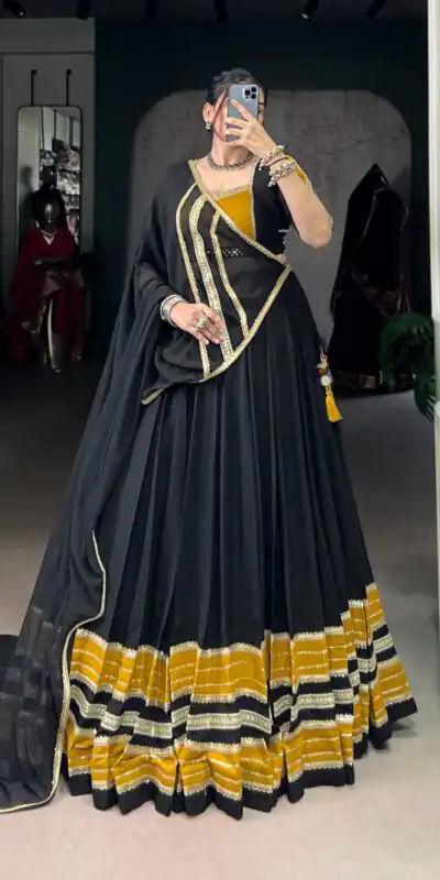 LNB 1621 Black Color Rayon Sequins Lace With Gota Patti Lace Touch Up Lehenga Choli Wedding, Party, Festive, Events Etc. Delivery 4-6 Working Days Rs 4399 | Lehenga, Bollywood Lehenga, Creative Lehenga, Designer Lehenga, Embroidered Lehenga, Party Wear Lehenga