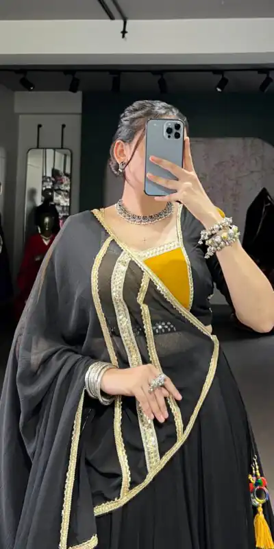 LNB 1621 Black Color Rayon Sequins Lace With Gota Patti Lace Touch Up Lehenga Choli Wedding, Party, Festive, Events Etc. Delivery 4-6 Working Days Rs 4399 | Lehenga, Bollywood Lehenga, Creative Lehenga, Designer Lehenga, Embroidered Lehenga, Party Wear Lehenga