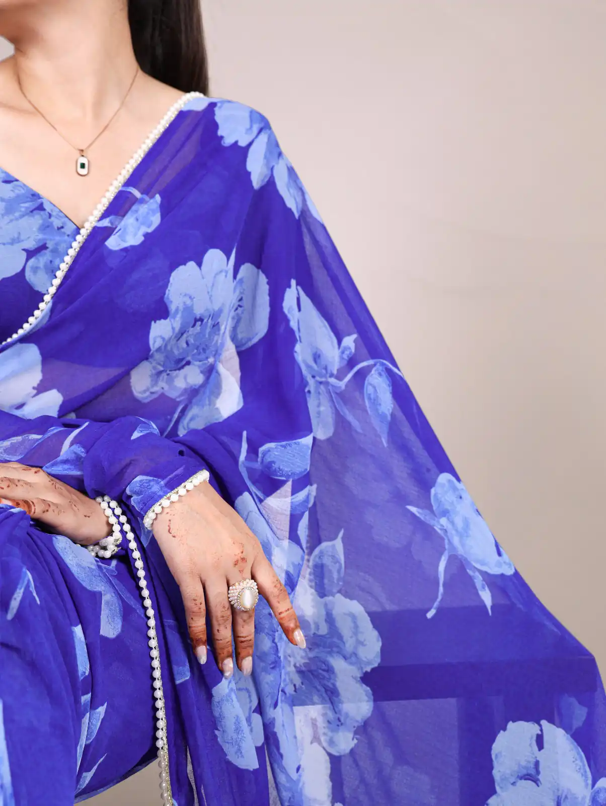 YNF 7011 Blue Color Chiffon Foral Printed Pearl Lace Border Saree Casual, Wedding, Festive, Events . Expected Delivery  4-6 Working Days @1499/- only                                                                                | Sarees, Bollywood Sarees, Creative Sarees, Designer Sarees, Embroidered Sarees, Ethnic Saree, Modern Digital sarees, Party Wear Sarees